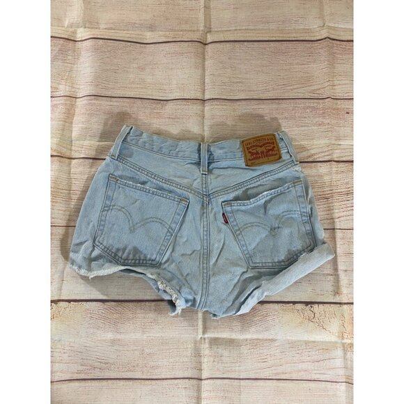 Levi's Women's 501 Blue Denim Raw Hem Festival Shorts - 26 - Picture 7 of 9